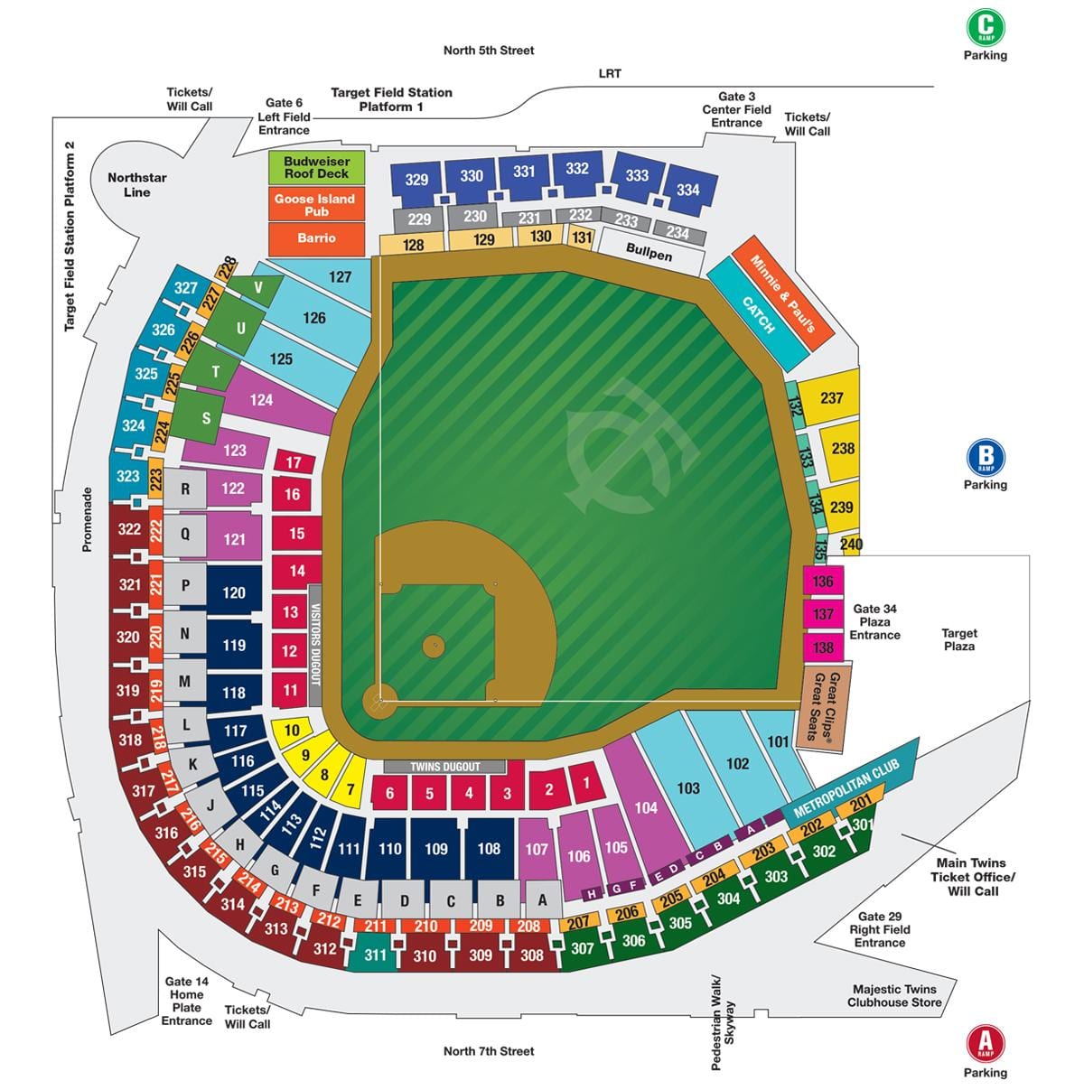دوسرے wrigley میدان بیٹھنے کا نقشہ کے ساتھ نشست کی تعداد