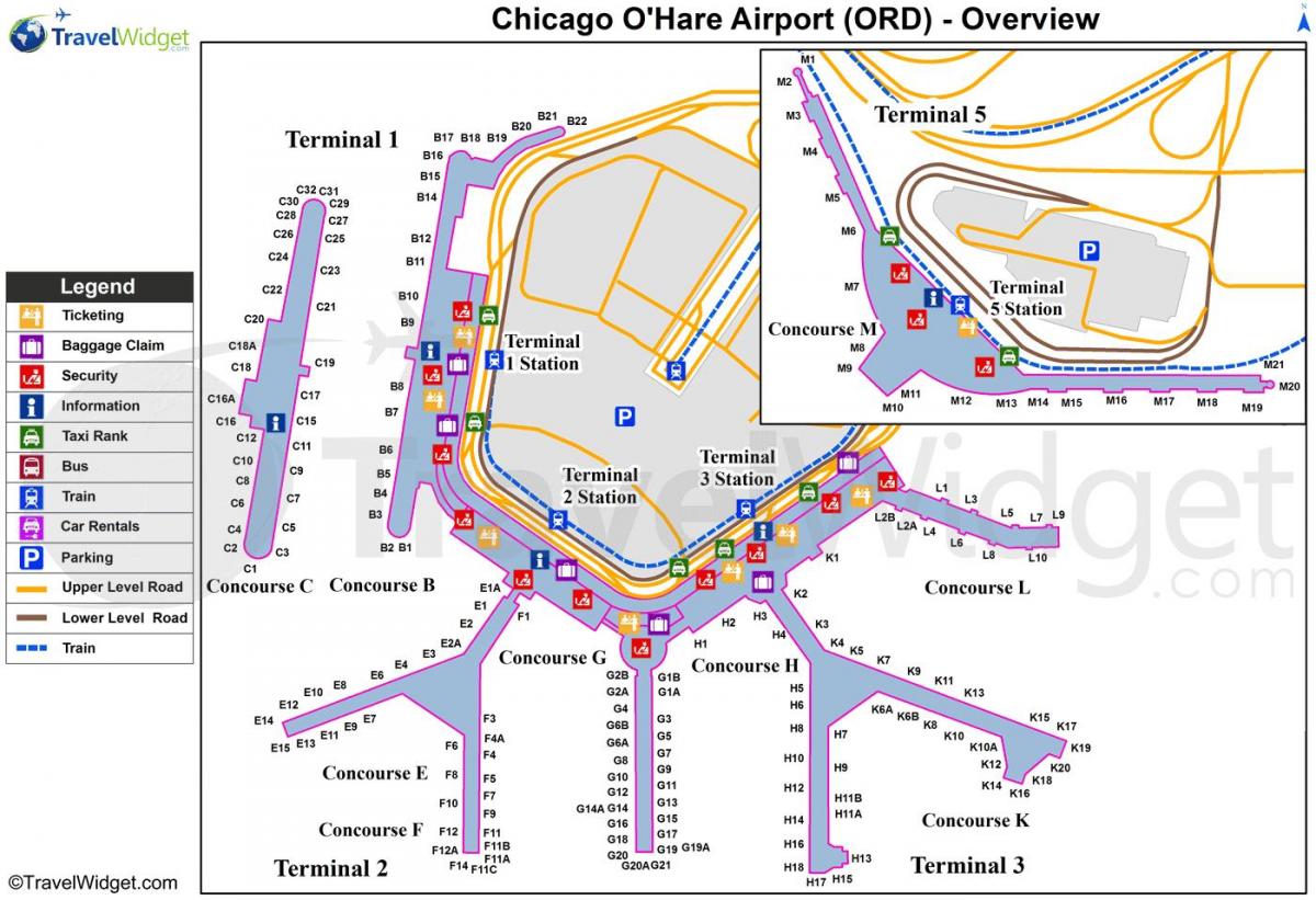 شکاگو O خرگوش کے بین الاقوامی ہوائی اڈے کا نقشہ