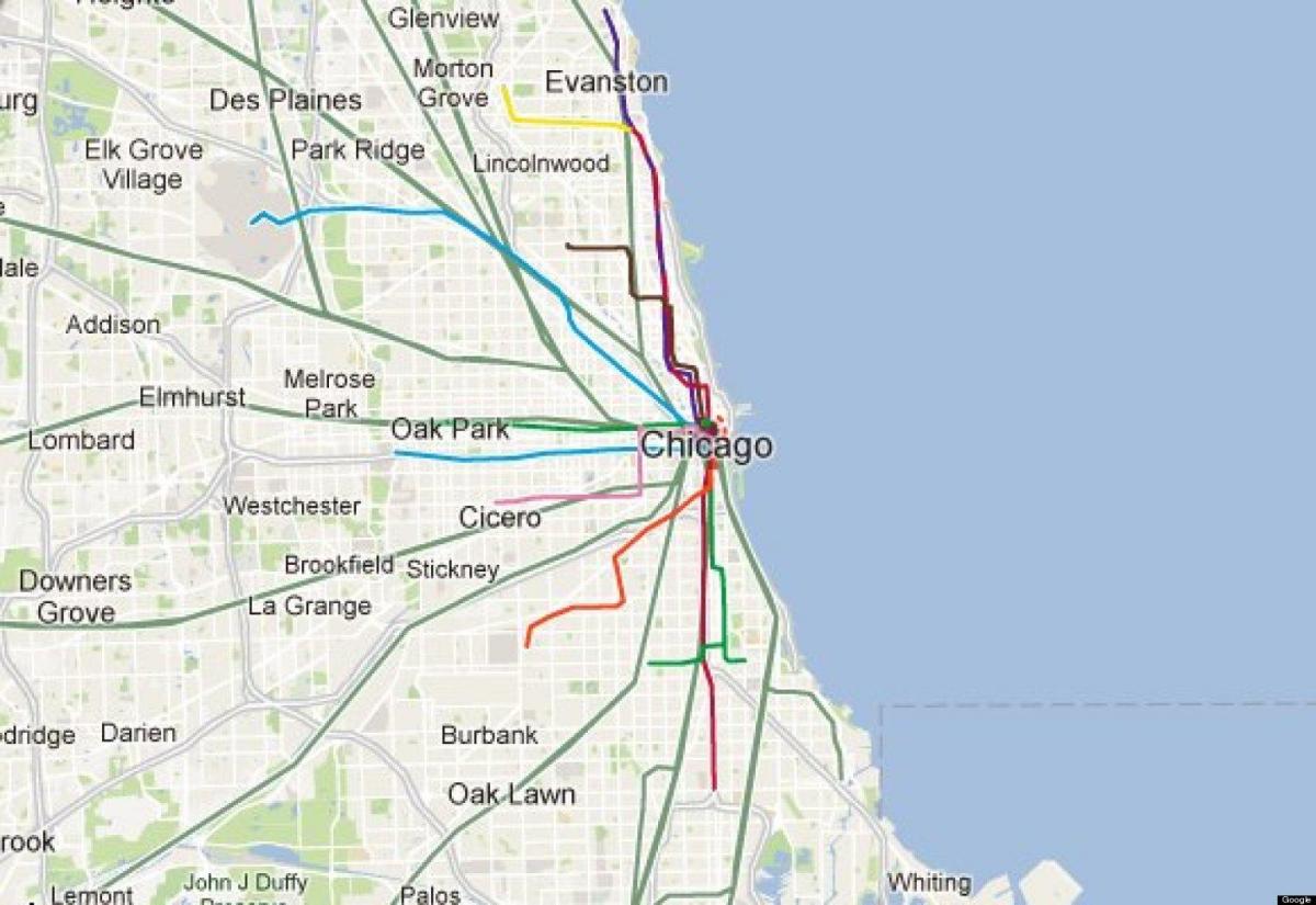 شکاگو بلیو لائن ٹرین کا نقشہ