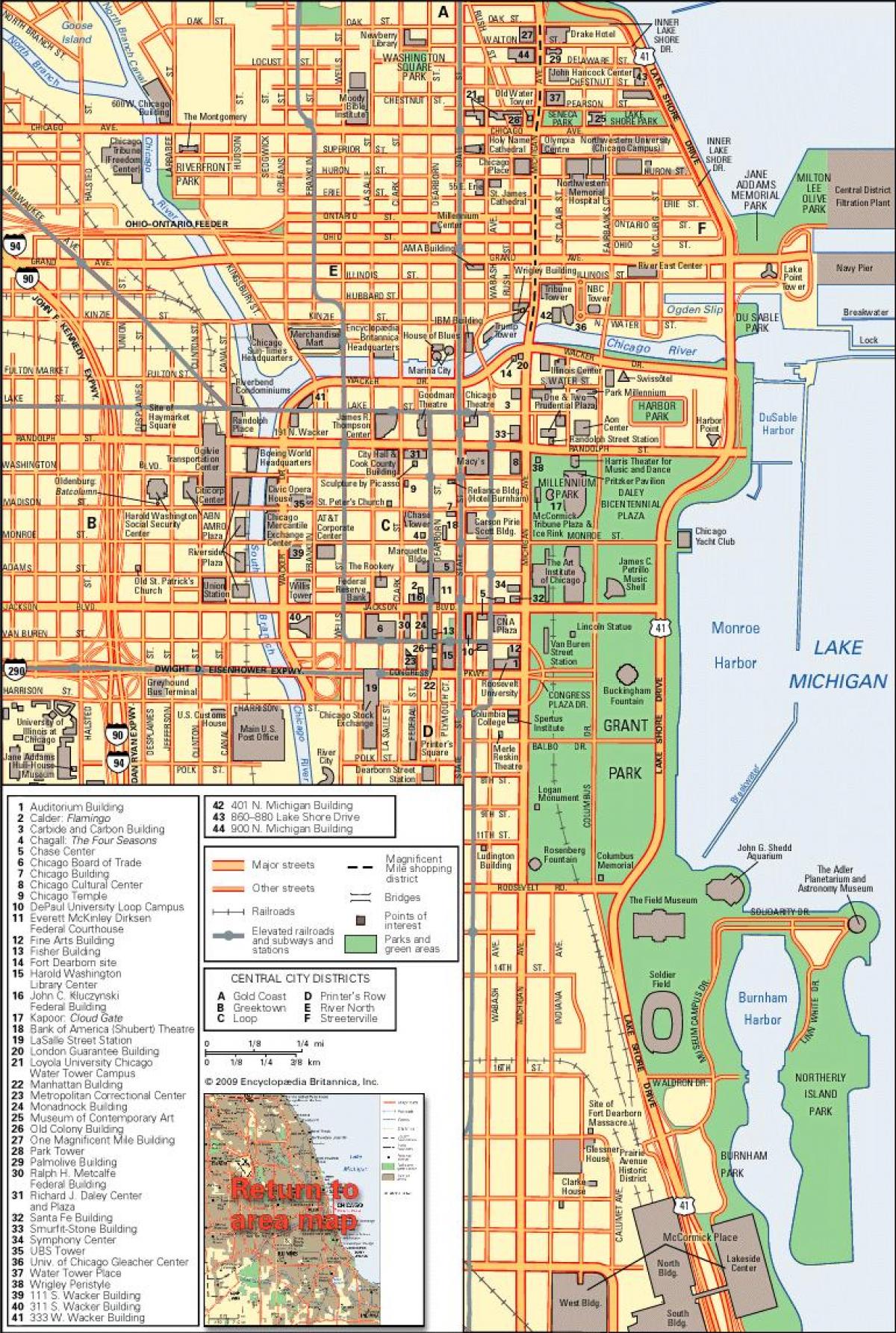 شکاگو شہر کے مرکز نقشہ