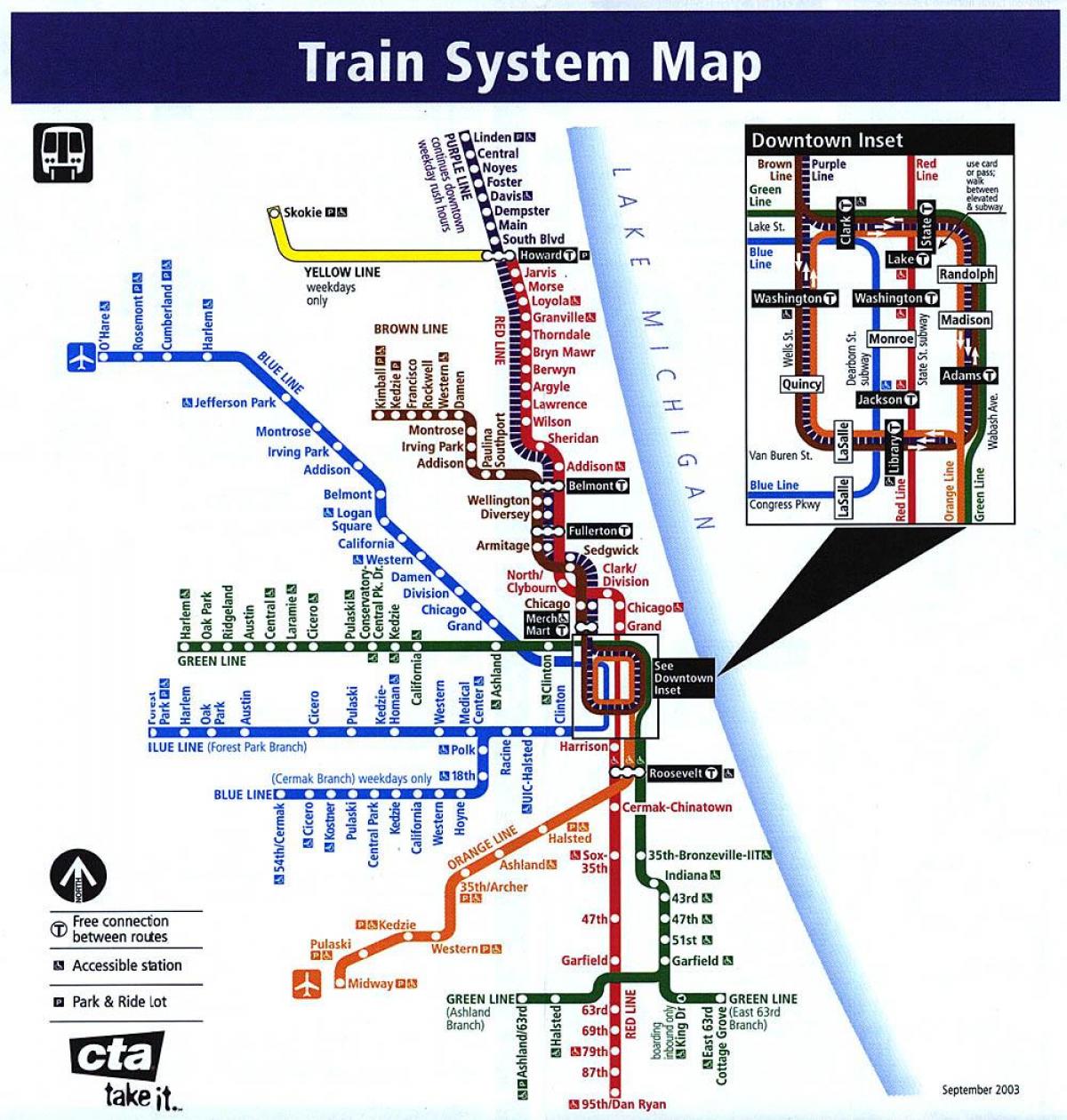 شکاگو ٹرین کے نظام کا نقشہ